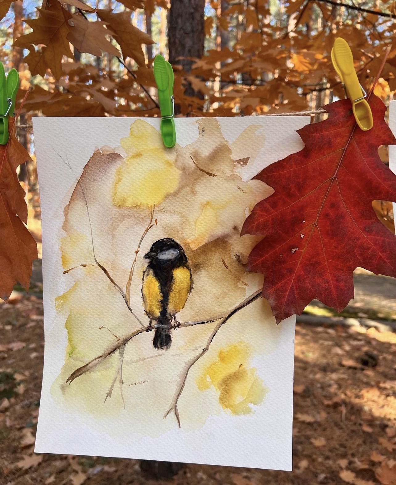 Titmouse — original watercolor painting by Marina Stognieva, 24 × 31 cm, 2023